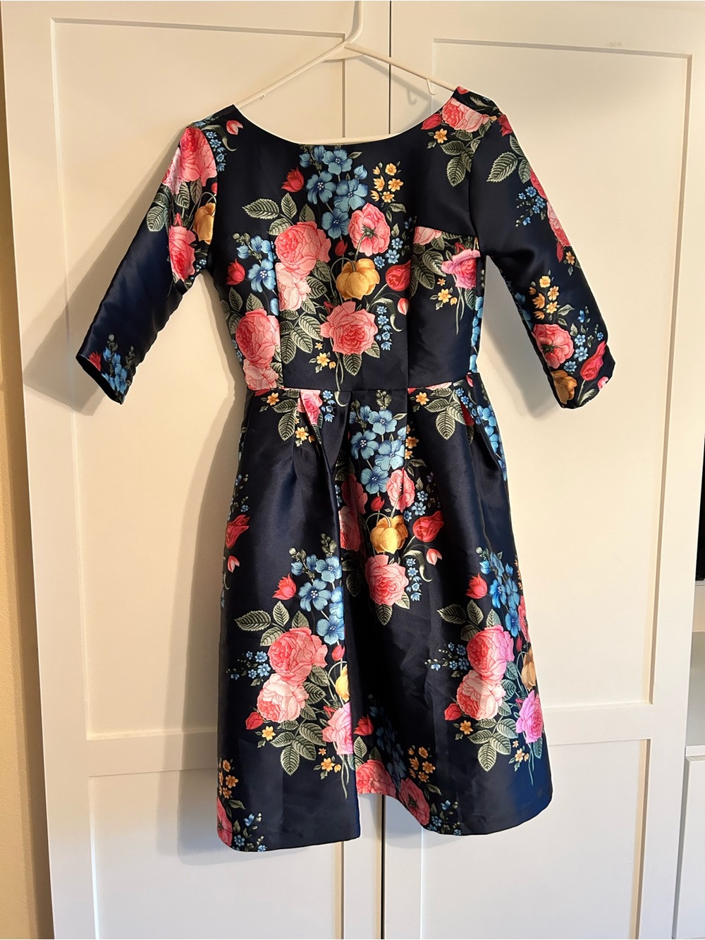 Chicwish Navy Floral Fit-and-Flare Dress with Pink and Blue Blooms